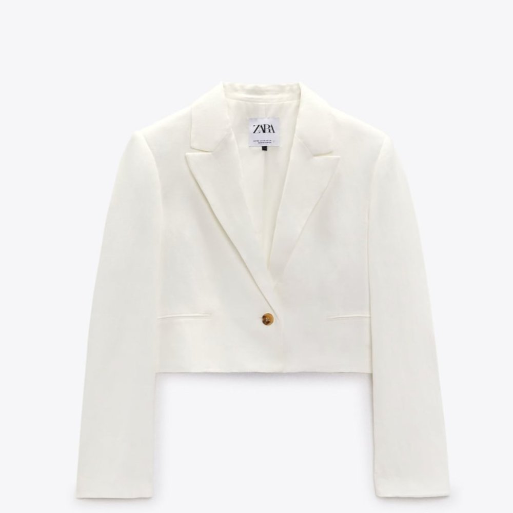 ZARA LINEN BLEND CROP BLAZER